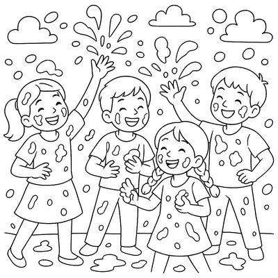 Holi Festival With Children Throwing Colors