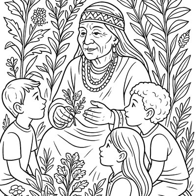 Indigenous Elder Teaching Children About Plant Medicines