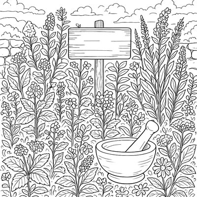 Traditional Plant Medicine Garden With Healing Herbs