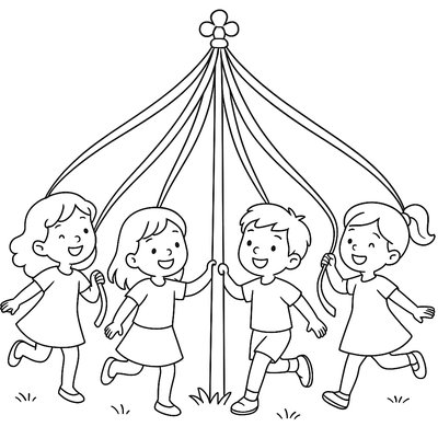 Children Dancing Around A Maypole With Colorful Ribbons