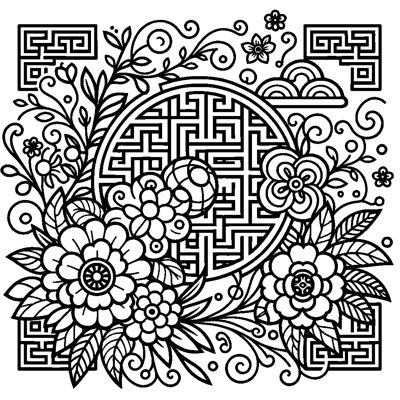 A Chinese Paper Cutting Design With Flowers