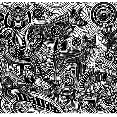 An Aboriginal Dot Art Pattern Of Animals