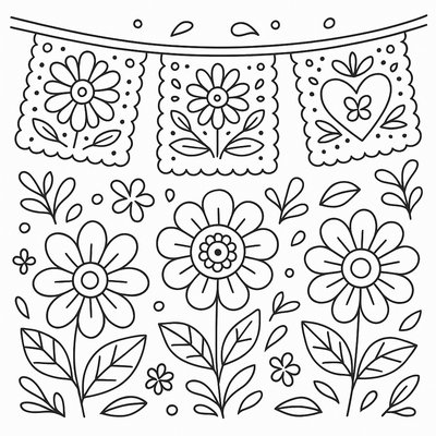 Mexican Paper Flowers (papel Picado) Hanging For Spring Celebration