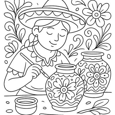 Mexican Pottery Painting With Colorful Designs