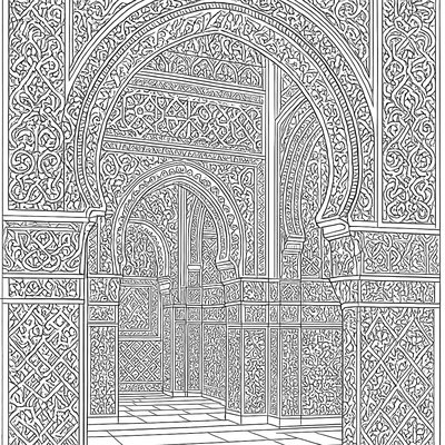 A Detailed View Of The Intricate Tile Work And Arches Of The Alhambra Palace In Spain