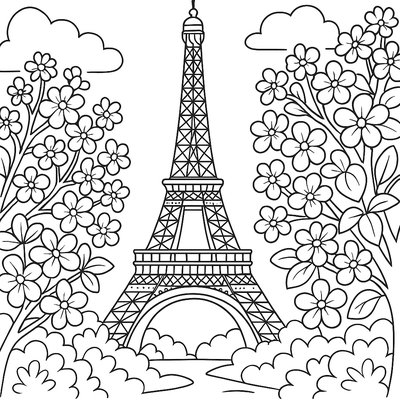 Eiffel Tower Surrounded By Blooming Chestnut Trees In Spring