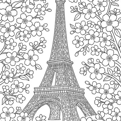 Eiffel Tower Surrounded By Spring Cherry Blossoms