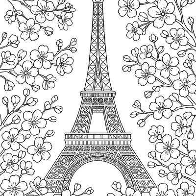 Eiffel Tower With Spring Cherry Blossoms Around It